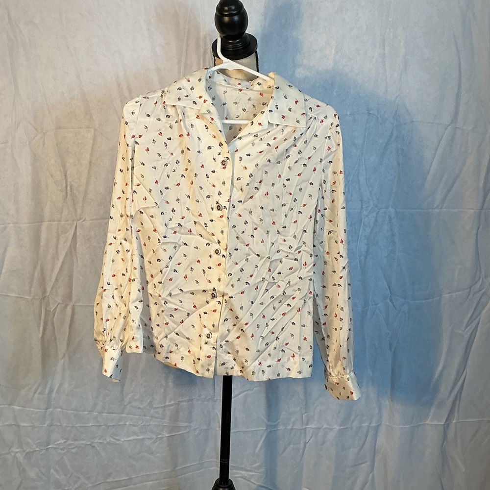 Vintage Floral Button Front Blouse – Small Cottagecore Retro Top